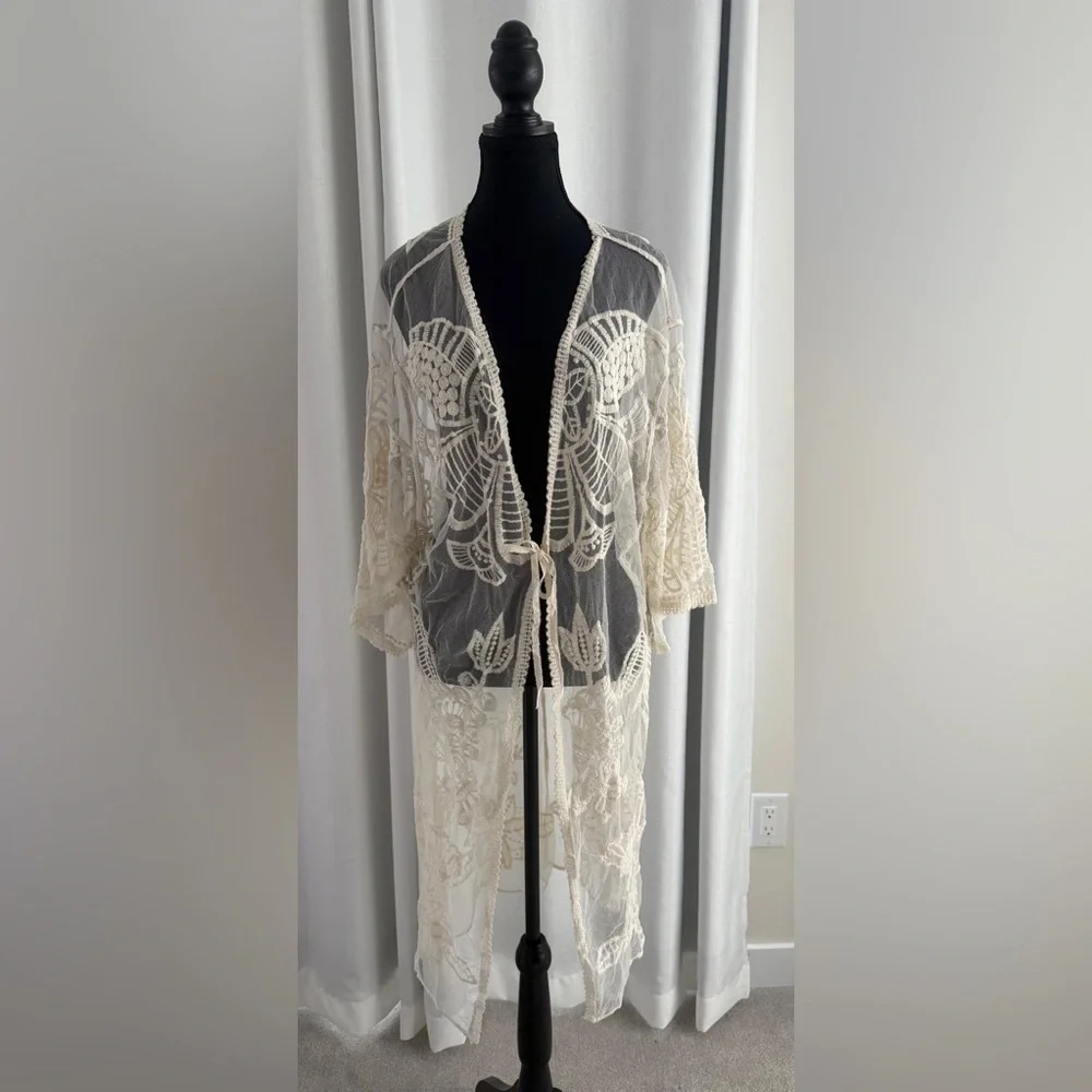Sheer Ivory Lace Knit Cover-Up - Picture 2 of 3